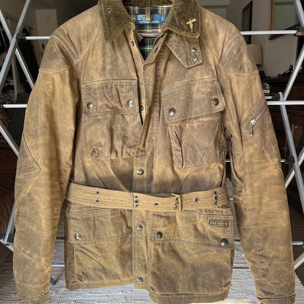 Polo Ralph Lauren Iconic Oilcloth Cylinder Biker Waxed Jacket Brown Men's Small